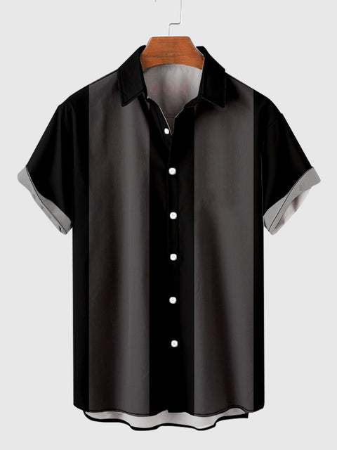 1960s Black &amp; DimGray Stripe Chemise à manches courtes pour homme Camp