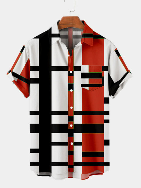 Vintage Red-Black Stitching Short Sleeve Shirt