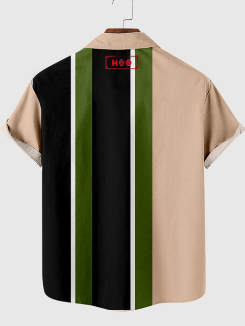 HOO Asymmetrisches Multi-Streifen-Kontrastfarben-Herren-Kurzarmhemd