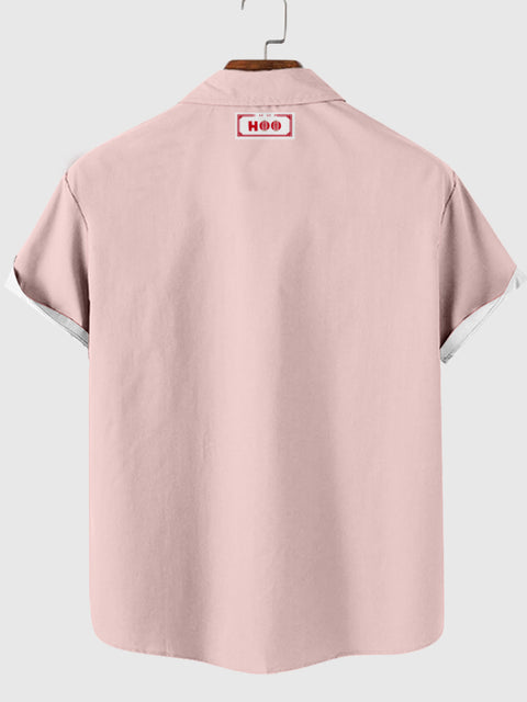💕 Chemise à manches courtes pour homme en polyester rose imprimé Heart Love