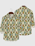 Plaid Series Vintage Abstract Medieval Pattern Printing Men's Long Sleeve Shirt