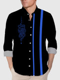Black & Blue Matching Classic Stripes Snake Printing Men's Long Sleeve Shirt