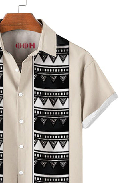 Chemise à manches courtes pour homme à rayures de style ethnique des années 1960