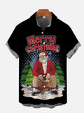 Merry Christmas! Black Naughty Santa Printing Men's Short Sleeve Shirt