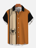 Halloween Element Khaki Spider And Cobweb Printing Men's Short Sleeve Shirt