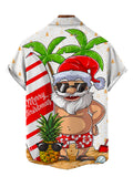 Christmas Elements Sunbathing Santa Caus Printing Men's Short Sleeve Shirt