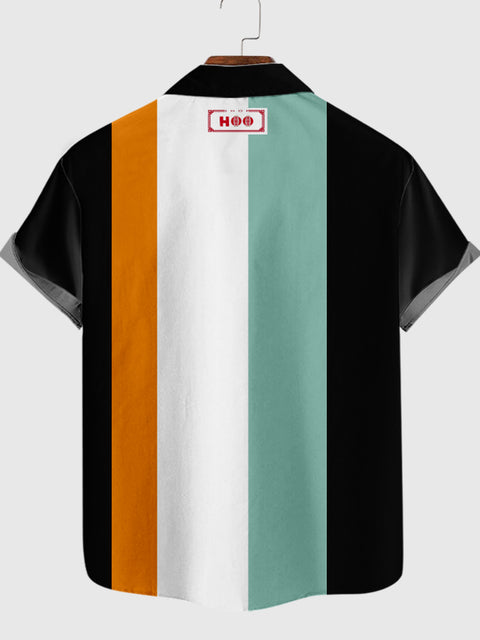 HOO Black & Orange Contrasting Color Design Men's Short Sleeve Shirt