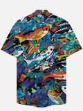 Eye-Catching Colorful Swimming Fish In Watercolor Style Printing Cuban Collar Hawaiian Short Sleeve Shirt