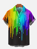 Funny Paint Splatter Rainbow Printing Hawaiian Short Sleeve Shirt
