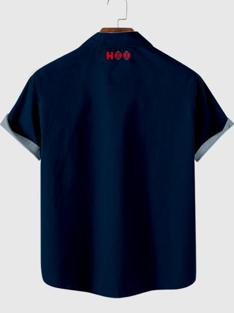 Graues und blaues Herren-Kurzarmhemd mit Kokosnussbaumdruck
