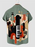 Green Musical Instrument Printing Men's Short Sleeve Shirt