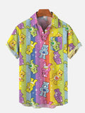 Rainbow Care Bears Hippie Printing Breast Pocket Short Sleeve Shirt
