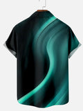 Gradient Cyan Casual Hawaiian Palm Tree Streamer Print Short Sleeve Shirt