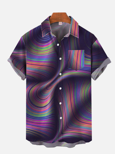 Gradient Abstract Curve Printing Short Sleeve Shirt