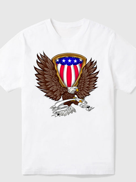Herren-Kurzarm-T-Shirt mit Adler- und Schilddruck aus Baumwolle