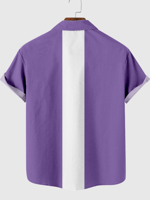 Chemise à manches courtes pour homme à rayures violettes et blanches