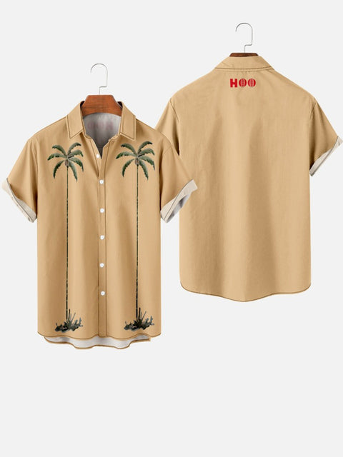 Retro Yellow Coconut Element Palms Print Trendy Men's Short Sleeve Shirt