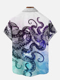 Ocean Animal Gradient Geometric Background Polygon Octopus Printing Short Sleeve Shirt