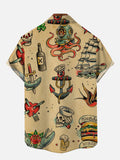 Vintage Nautical Map Sailboat And Sea Monster Printing Men's Short Sleeve Shirt