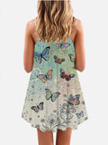 Butterfly Gradient Lake Blue Casual Fashion Sleeveless Camisole Dress