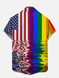 American Flag Rainbow Water Reflection Printing Short Sleeve Shirt