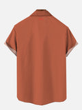 Casual Button Down Beach Single Orange Striped Printing Breast Pocket Short Sleeve Shirt