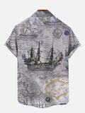 Map Print Retro Nautical Printing Men's Short Sleeve Shirt