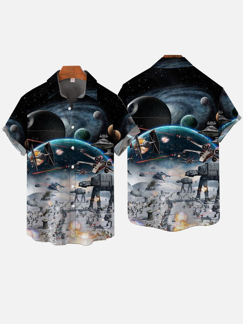 Solar Galaxy Technology Spaceship Wars Printing Short Sleeve Shirt