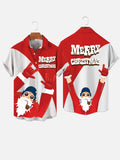 Merry Christmas! Red And White Stitching Rock Santa Claus Printing Men's Short Sleeve Shirt