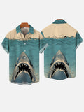 Japanese Ukiyo-e Shark Hawaiian Printing Short Sleeve Shirt