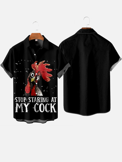 Fashion Casual Rooster Print Short Sleeve Shirt