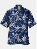 Eye-Catching Beach Style Hawaiian Palm Coconut Tree Printing Cuban Collar Short Sleeve Shirt
