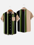 HOO Asymmetrical Multi-Stripes Contrasting Color Men's Short Sleeve Shirt