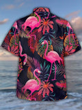 Eye-Catching Full-Print Casual Flamingo Printing Cuban Collar Hawaiian Short Sleeve Shirt
