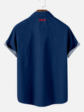 Retro 1960s Blue and Twig Stitching Printing Men's Short Sleeve Shirt