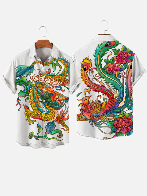 Dragon and Phoenix of China Printing Men's Short Sleeve Shirt