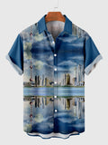 Shanghai City & River View Printing Men's Short Sleeve Shirt