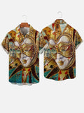 Golden Venice Carnival Lady's Masque Printing Short Sleeve Shirt