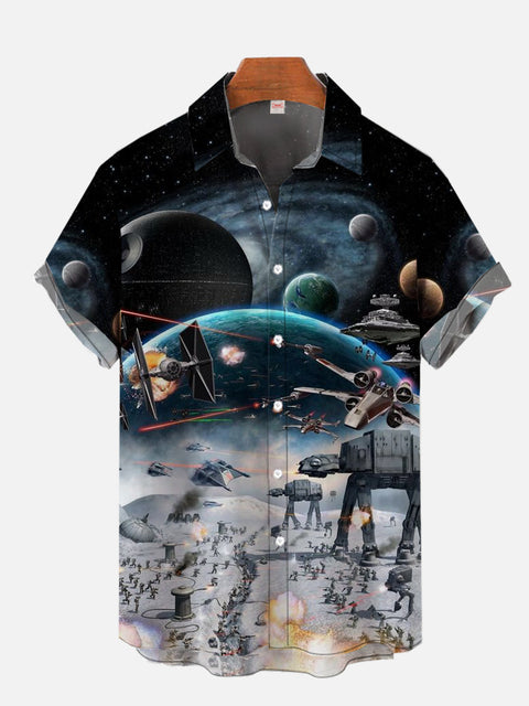 Solar Galaxy Technology Spaceship Wars Printing Short Sleeve Shirt