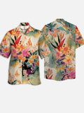 Eye-Catching Elegant And Warm Blooming Flowers Printing Cuban Collar Hawaiian Short Sleeve Shirt