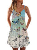 Butterfly Gradient Lake Blue Casual Fashion Sleeveless Camisole Dress