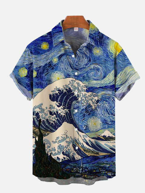 Starry Sky and Ocean Waves Personalized Full-Printing Short Sleeve Shirt