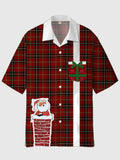 Christmas Elements Santa, Chimney And Present Pocket Printing Cuban Collar Men's Short Sleeve Shirt