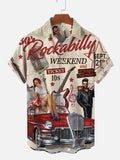 60s Retro Casual Hawaiian Rockabilly Music Car Printing Short Sleeve Shirt