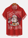 Red First The Coffee Then The Ho Ho's Funny Christmas Printing Men's Short Sleeve Shirt