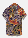 Ukiyoe Carp Diving Printing Hawaiian Short Sleeve Shirt