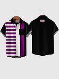 1960s Purple & White Stripe Stitching Men's Short Sleeve Shirt