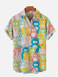 Cute Fresh Cartoon Colorful Bears Printing Short Sleeve Shirt