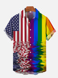 American Flag Rainbow Water Reflection Printing Short Sleeve Shirt