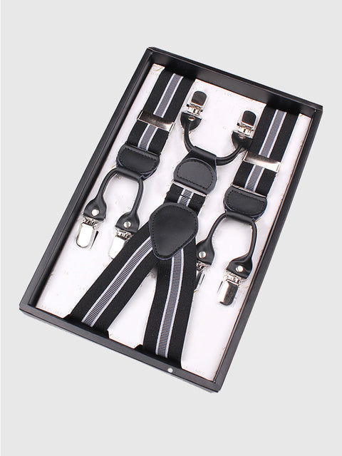 Britischer Stil schwarz-weiß gestreifte elastische Herren-Hosenträger mit sechs Clips